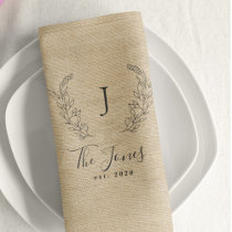 Monogram personalized elegant rustic family name cloth napkin