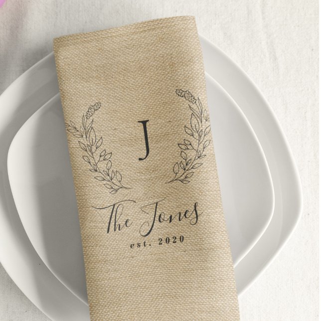 Monogram personalized elegant rustic family name cloth napkin (Creator Uploaded)