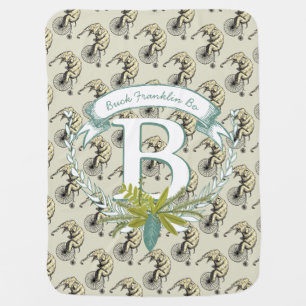 Monogram Personalized Elephant Mint Baby Boy Blanket