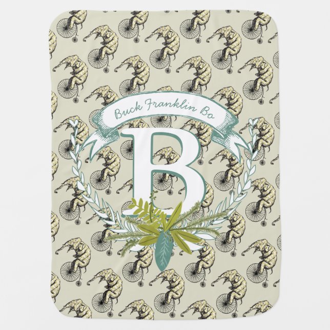 Monogram Personalized Elephant Mint Baby Boy Blanket (Front)