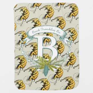 Monogram Personalized Elephant Mint Baby Boy Receiving Blanket