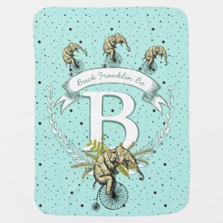 Monogram Personalized Elephant Mint Baby Boy Receiving Blanket