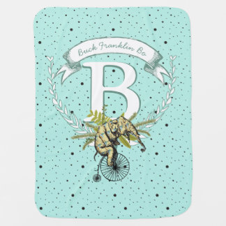 Monogram Personalized Elephant Mint Baby Boy Swaddle Blanket