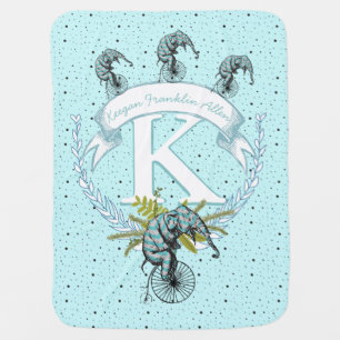 Monogram Personalized Elephant Mint Green Baby Boy Receiving Blanket