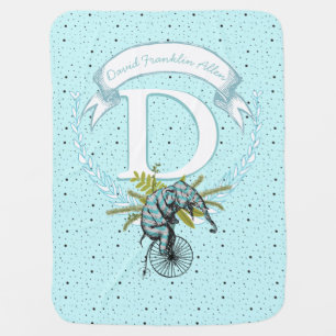 Monogram Personalized Elephant Mint Green Baby Boy Receiving Blanket