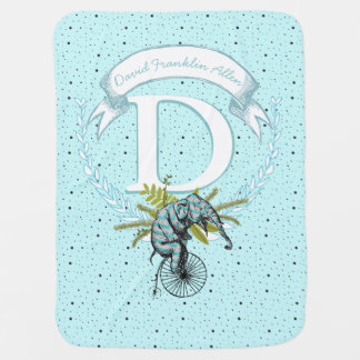 Monogram Personalized Elephant Mint Green Baby Boy Receiving Blanket