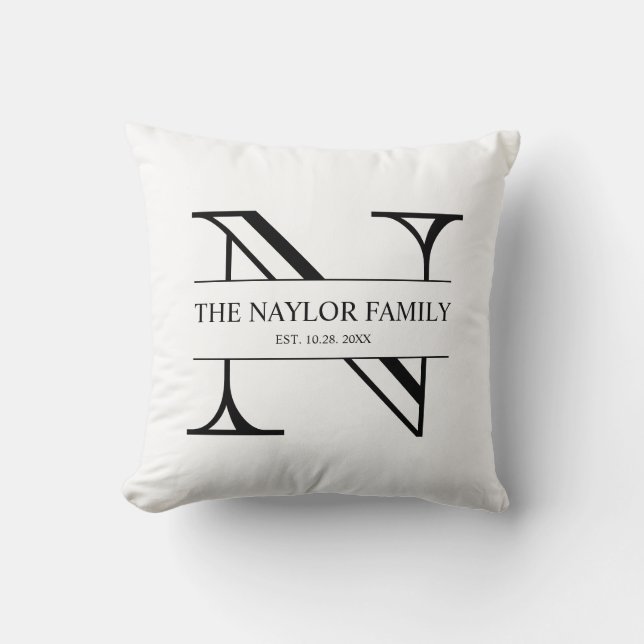 Monogram  Personalized Family Wedding Gift Throw Pillow (Front)