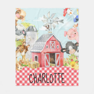 Monogram Personalized Farm Barnyard Animals Fleece Blanket