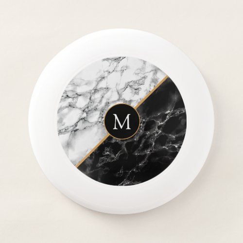Monogram Personalized Frisbee Black White Marble