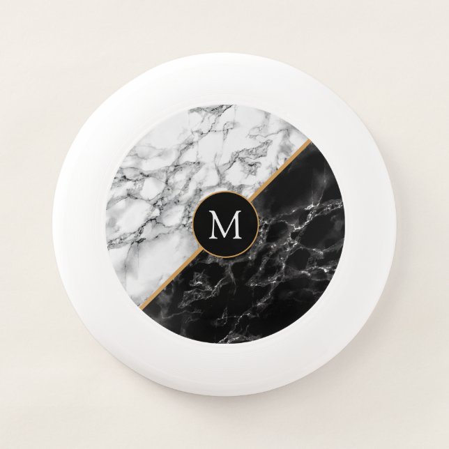 Monogram Personalized Frisbee Black White Marble (Front)