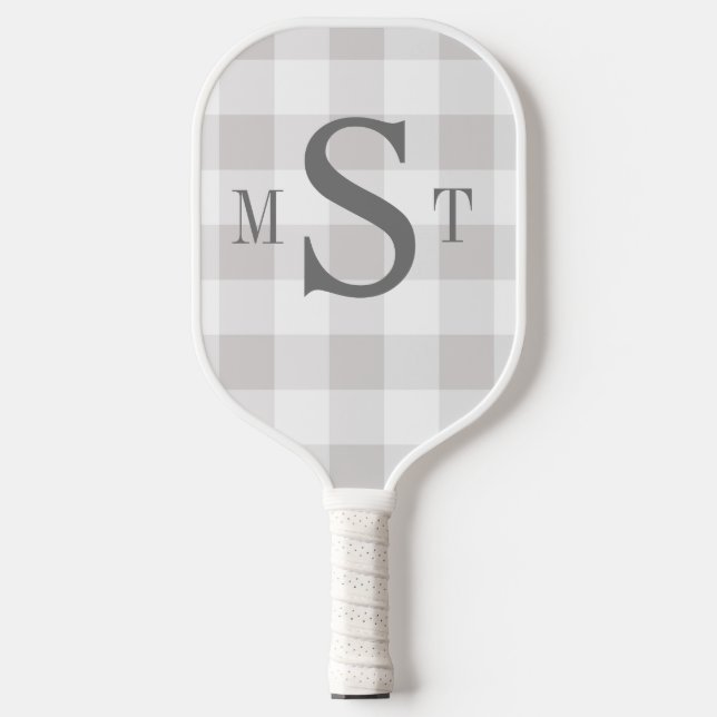 Monogram Personalized Gray Plaid Pickleball Paddle (Front)