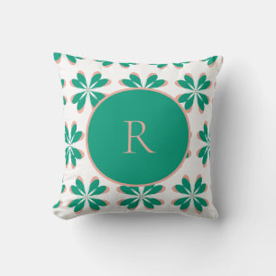 Monogram Personalized Green Floral Throw Pillow