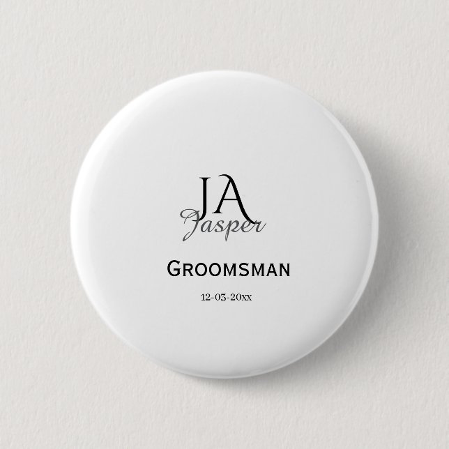 Monogram personalized groomsman best man name date button (Front)