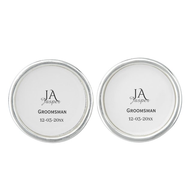 Monogram personalized groomsman best man name date cufflinks (Front)