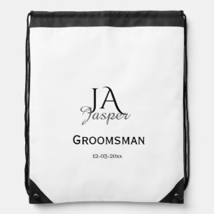 Monogram personalized groomsman best man name date drawstring bag