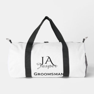 Monogram personalized groomsman best man name date duffle bag