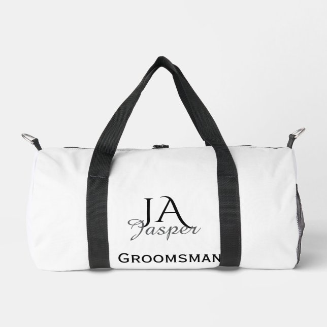 Monogram personalized groomsman best man name date duffle bag (Front)