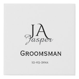 Monogram personalized groomsman best man name date faux canvas print