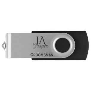 Monogram personalized groomsman best man name date flash drive