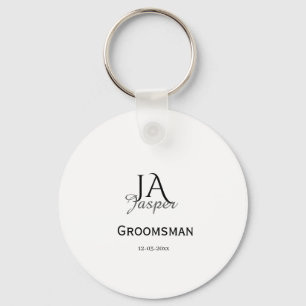 Monogram personalized groomsman best man name date keychain