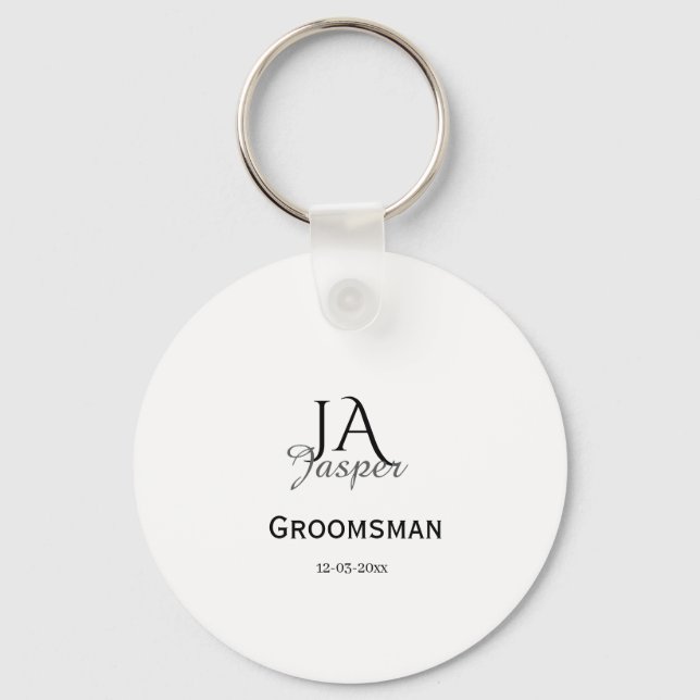 Monogram personalized groomsman best man name date keychain (Front)