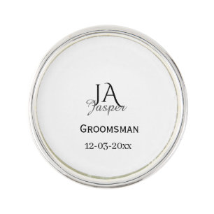 Monogram personalized groomsman best man name date lapel pin