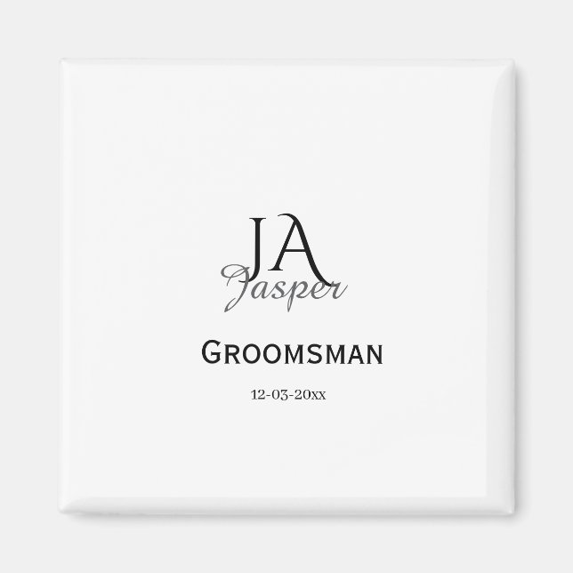 Monogram personalized groomsman best man name date magnet (Front)