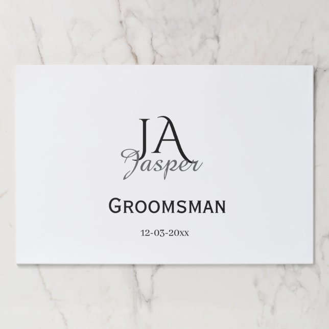 Monogram personalized groomsman best man name date paper pad (Front)