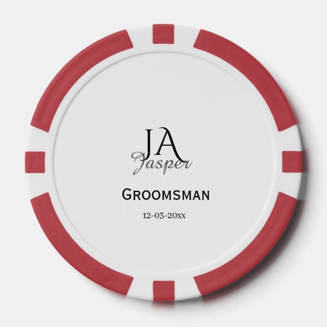 Monogram personalized groomsman best man name date poker chips (Front)