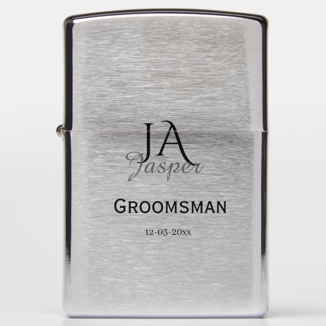 Monogram personalized groomsman best man name date zippo lighter (Front)