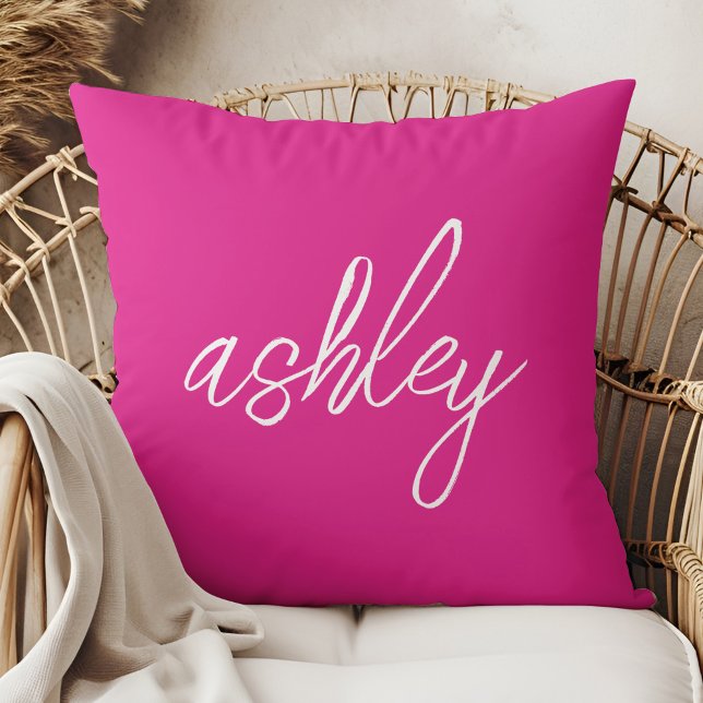 Monogram Personalized Hot Pink Throw Pillow (Creator Uploaded)