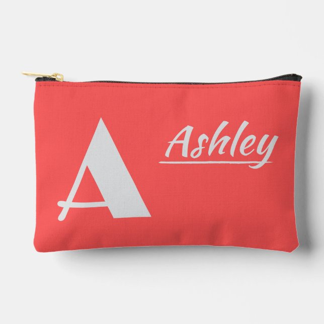 Monogram Personalized Initial and Name on Red Accessory Pouch (Front)