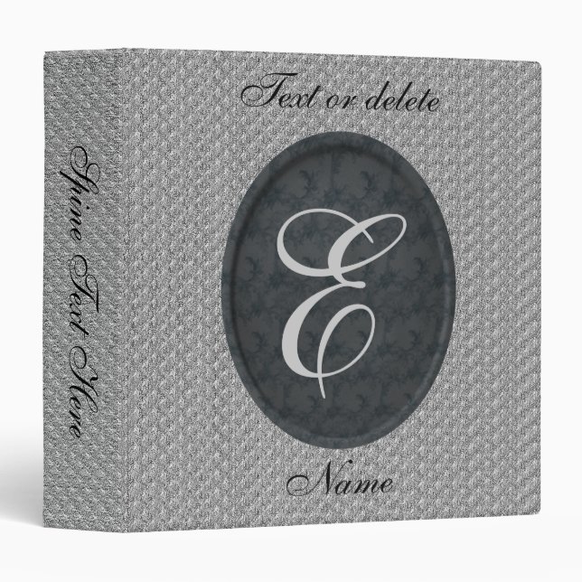 Monogram Personalized Initial Black  3 Ring Binder (Front/Spine)