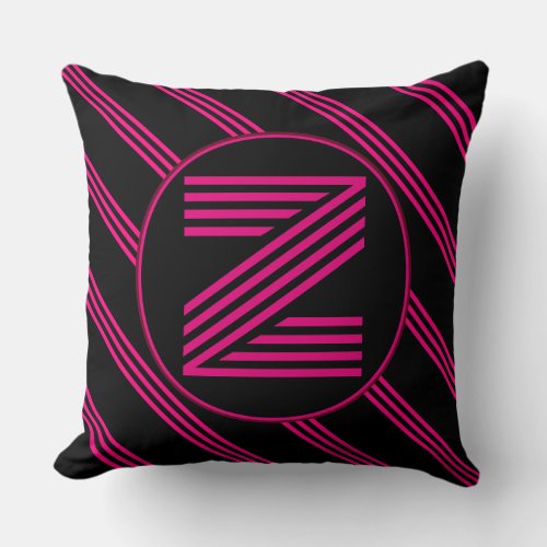 Monogram Personalized Initial Chic Stripe Throw Pillow