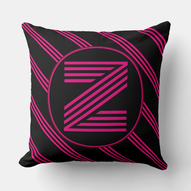 Monogram Personalized Initial Chic Stripe Throw Pillow (Front)