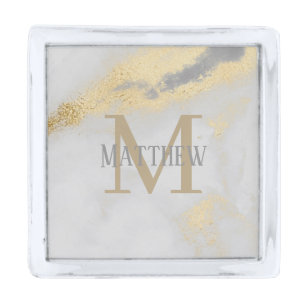 Monogram Personalized Initial Gold Gray Marble Silver Finish Lapel Pin