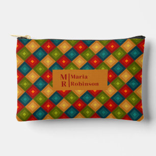 Monogram personalized initial name square pattern accessory pouch