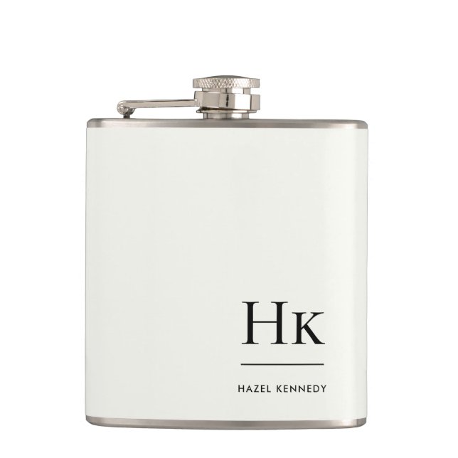 Monogram Personalized Ivory White Bachelorette Flask (Front)