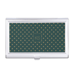 Monogram personalized luxury elegant dark green business card case