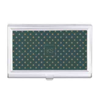Monogram personalized luxury elegant dark green business card case
