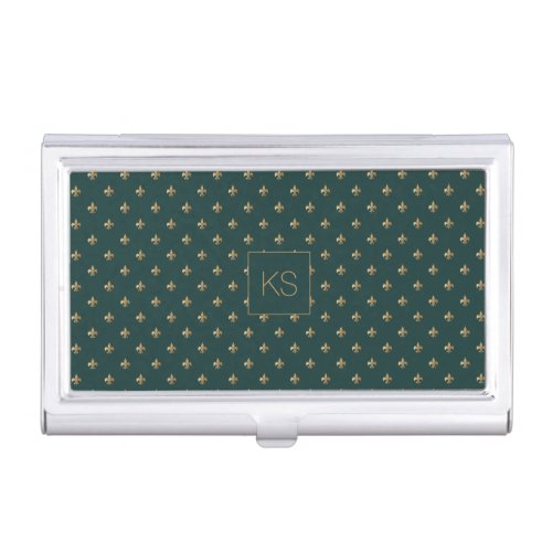 Monogram personalized luxury elegant dark green business card case