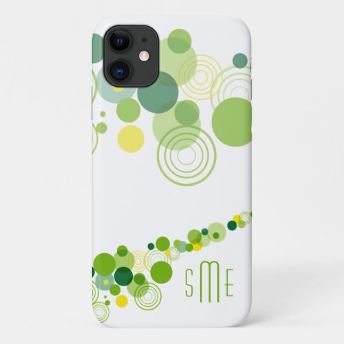 Monogram Personalized Modern Green Circle Pattern iPhone 11 Case