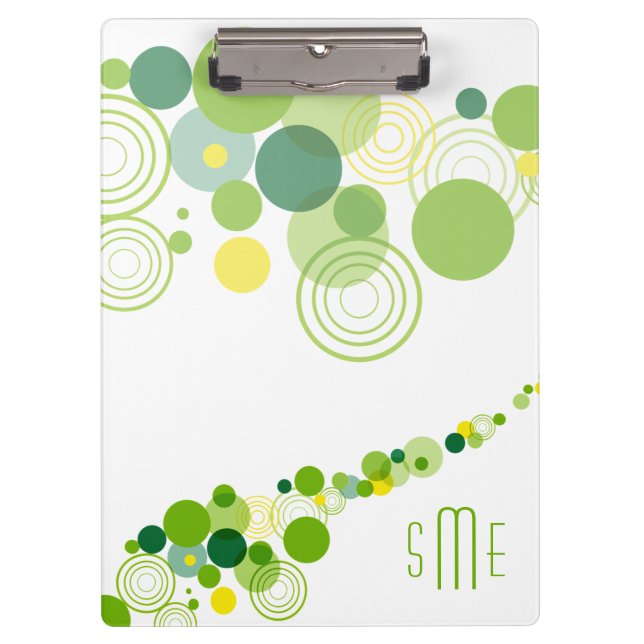 Monogram Personalized Modern Green Circle Pattern Clipboard (Front)