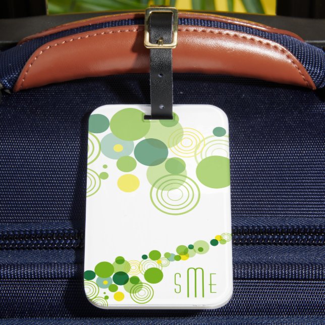 Monogram Personalized Modern Green Circle Pattern Luggage Tag (Front Insitu 2)