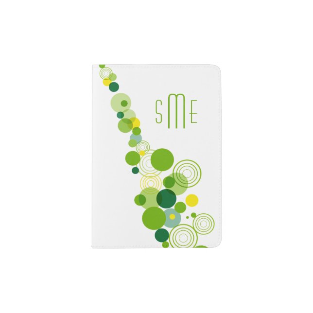 Monogram Personalized Modern Green Circle Pattern Passport Holder (Front)