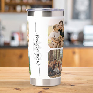 Monogram Personalized Name 6 Photo Collage Insulated Tumbler