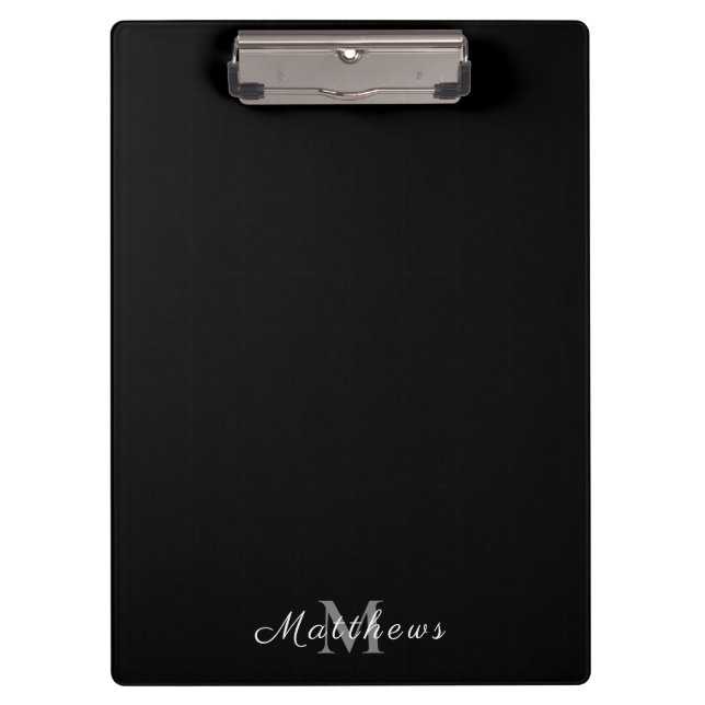Monogram Personalized Name Black Clipboard (Front)