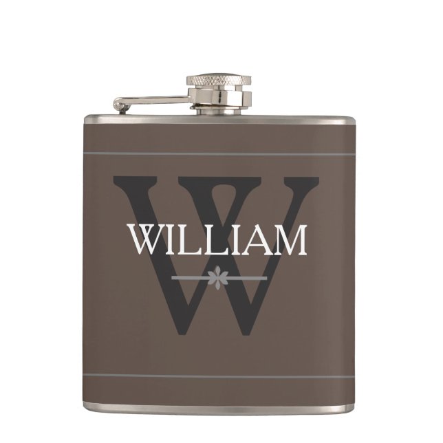 Monogram Personalized Name Classic Tan Flask (Front)
