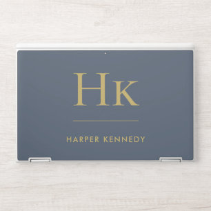 Monogram Personalized Name Elegant Navy Blue Gold HP Laptop Skin