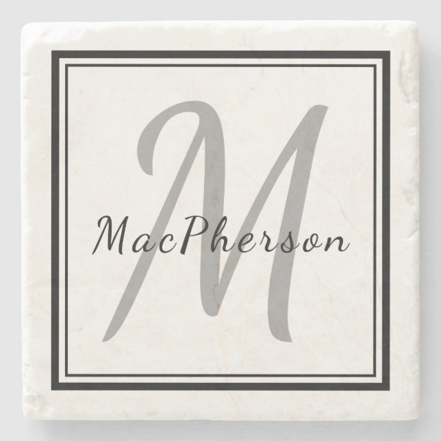 Monogram Personalized Name Marble Stone Coaster (Front)